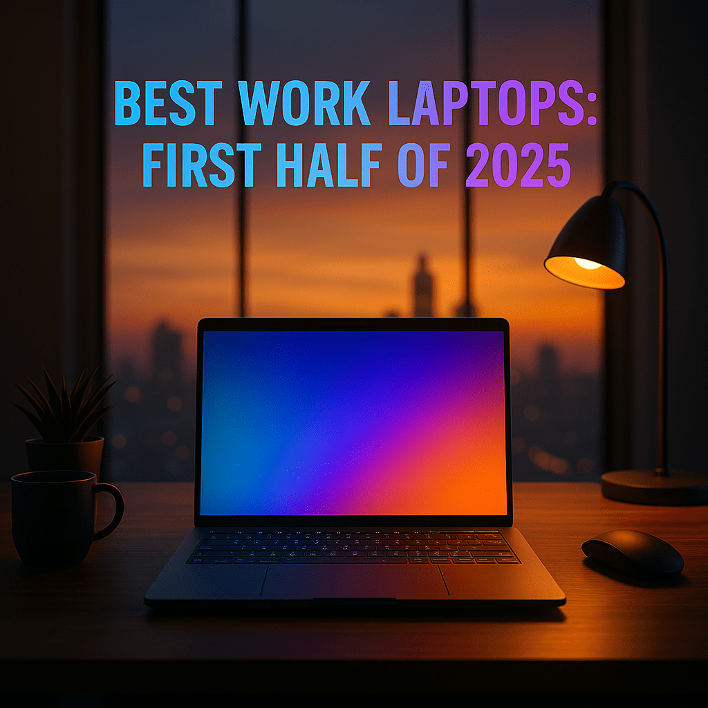 A stylized image showing a Windows laptop and a MacBook in a competitive face-off.